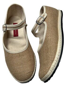 Vibi Venezia Riviera Raffia Mary Jane Flats in Neutral